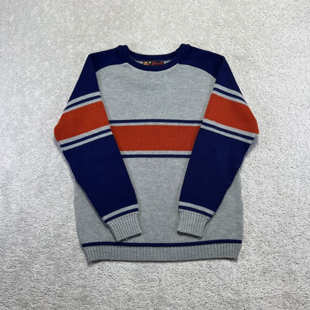 VINTAGE Jersild Sweater Mens Size 40 Grey Striped Colorblock Orlon Acrylic Knit‎